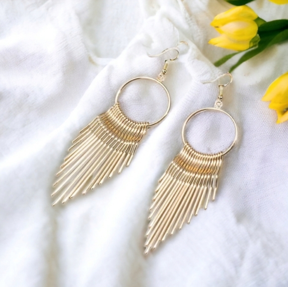 Gold Drop Dangling Earrings - Picture 9 of 11